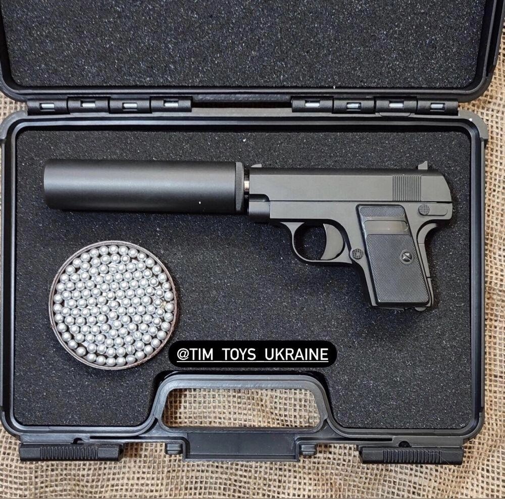 Металевий пістолет з глушником Кольт 1908 G1A на пульках пластик від компанії Artiv - Інтернет-магазин - фото 1