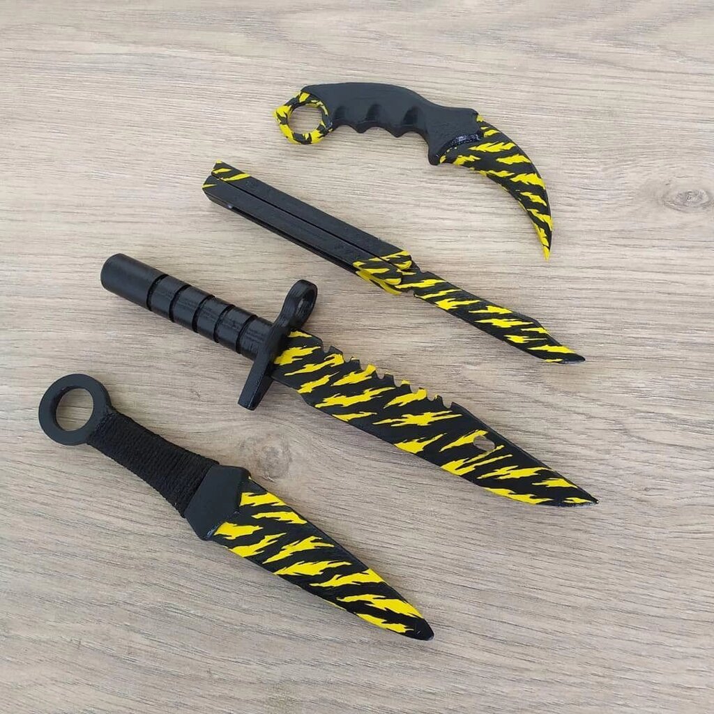 Набір 4 дерев'яних ножів вогненний шторм жовтий Стендоф2 standoff від компанії Artiv - Інтернет-магазин - фото 1