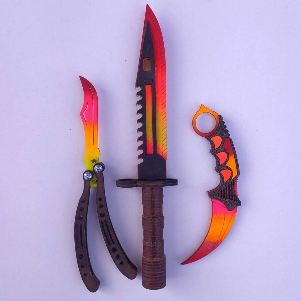 Набір дерев'яних ножів CS: GO КС: ГО 3шт. Метелик, Керамбіт, Штик Ніж від компанії Artiv - Інтернет-магазин - фото 1