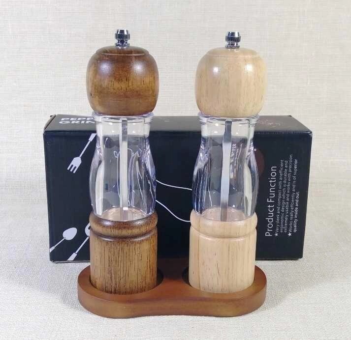 Набір млинів для солі перцю спецій із підставкою з дерева й акрилу від компанії Artiv - Інтернет-магазин - фото 1