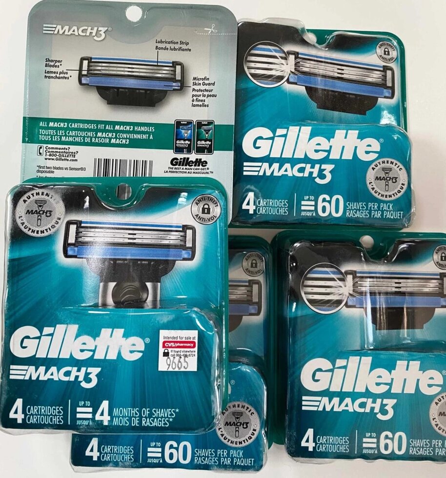 Оригінал зі США 100% Gillette Mach3 4шт. леза USA катриджі від компанії Artiv - Інтернет-магазин - фото 1