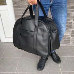 Дорожня спортивна велика сумка чорна екошкіра