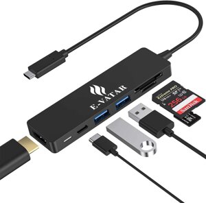 USB C HUB 6 в 1 Адаптер типу C з 4K HDMI, 2 USB 3.0, 100 Вт PD, SD/TF