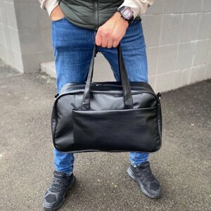Чоловіча дорожня спортивна сумка екошкіра чорного кольору