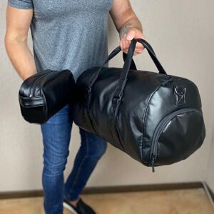 Чоловіча дорожня спортивна сумка + органайзер косметичка PU-шкіра