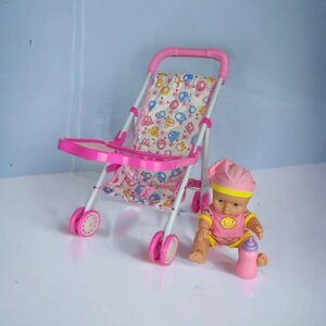 Іграшка візок коляска для ляльки + лялька пупс, рожевий або фіолетовий