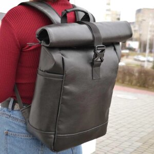 Рюкзак сумка рол-топ жіночий чоловічий шкіряний з секцією для ноутбука