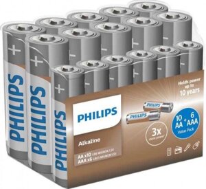 Philips entry alkaline 10 шт AA+AAA 6 шт у подарунок лужна батарейка