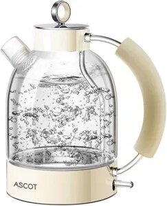 Білий чайник скляний ASCOT 2200 Вт, 1,6 літра, електричний чайник