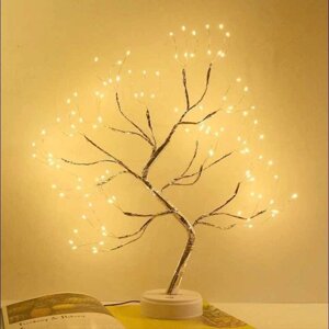Світильник-нічник дерево бонсай сріблястого кольору з теплим світлом USB