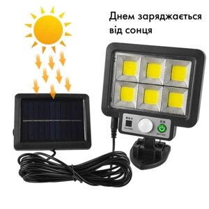 Яскравий! Вуличний ліхтар на сонячній батареї з пультом і датчиком.