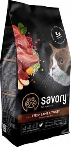 Сухий корм для кішок Savory зі свіжим м'ясом ягняти та індички 8 кг