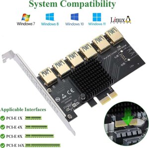 BEYIMEI PCIe 1x to 6 USB Riser Card, USB 3.0 Port Multiplier Card
