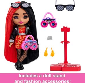 Лялька Барбі Екстра Червоний Чорний, Barbie Extra Minis Red Black HKP88