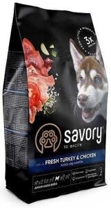 Savory Junior Large Breed Свіжа індичка та курка 12кг