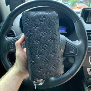 Шкіряний великий клатч портмоне гаманець Луї Вітон чорний люкс