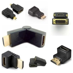 Перехідник HDMI мама-мама муфта, куточок, micro mini HDMI на DVI-D