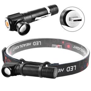 (2 в 1) Ліхтар налобний, ручний Police W01-T6 USB, магніт, ліхтарик