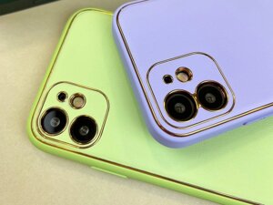 Чохол Leather Case для iPhone 11 шкіряний золото лінії якісний