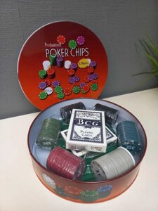 Покерний набір на 120 фішок у металевій коробці Poker Chips