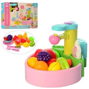 Дитяча іграшка кухня, мийка з краном, тече вода, продукти