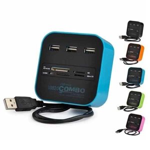 Xaб Кардридер All in 1 3USB 2.0 HUB Micro SD/Mini SD/M2 Card Reader