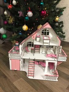 Рожевий ляльковий будиночок для лол, будинок для ляльок з меблями та гаражем
