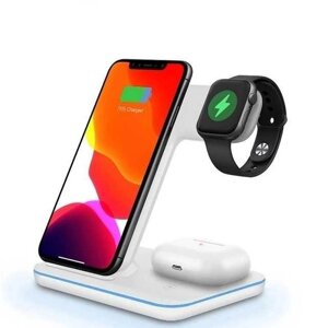 Бездротова зарядка 3in1 Fast 15W iPhone Apple Watch AirPods білий