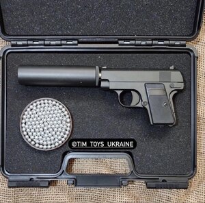 Металевий пістолет з глушником Кольт 1908 G1A на пульках пластик