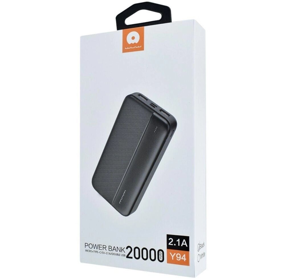 Power Bank WUW Y94 20000mAh 2 USB 2.1A, (black), якість висока від компанії Artiv - Інтернет-магазин - фото 1