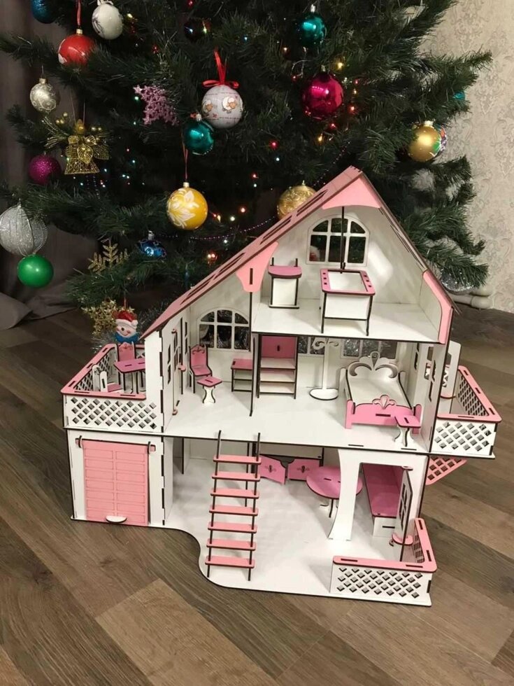 Рожевий ляльковий будиночок для лол, будинок для ляльок з меблями та гаражем від компанії Artiv - Інтернет-магазин - фото 1