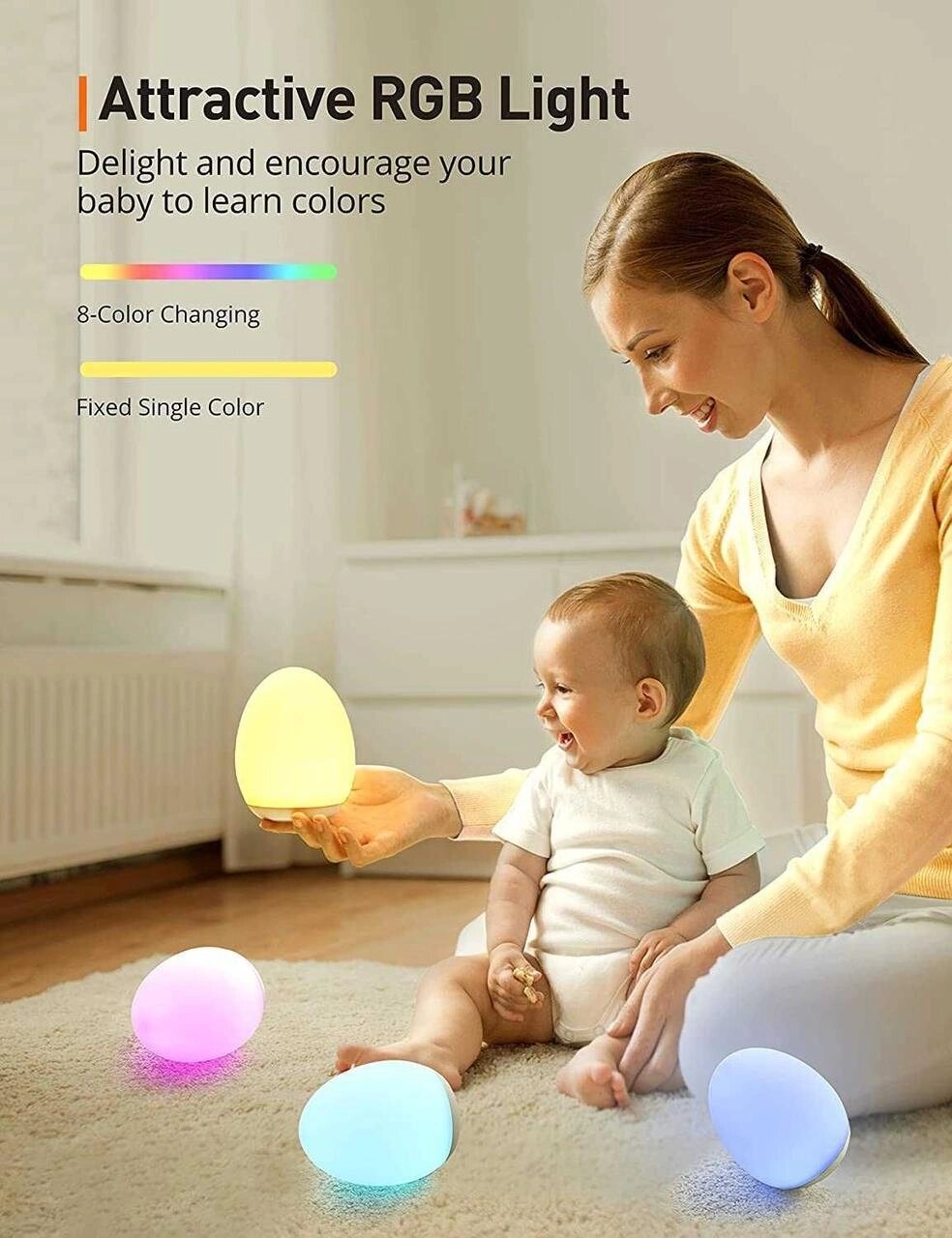Силіконові світильники RGB для дитини, портативна лампа-яйце від компанії Artiv - Інтернет-магазин - фото 1