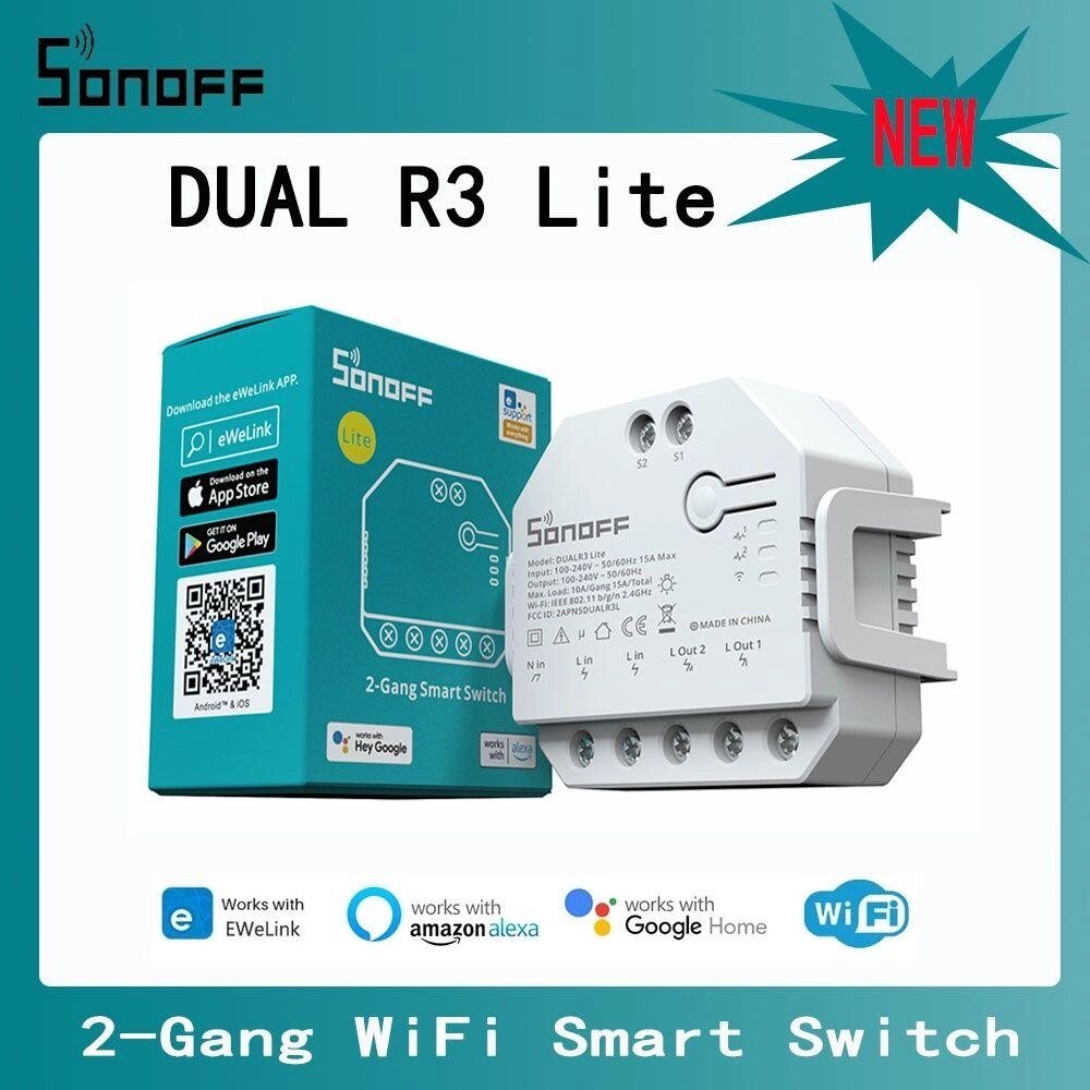 Sonoff Dual R3/R3 Lite двоканальне wi-fi вай-фай реле з/без енергоємне від компанії Artiv - Інтернет-магазин - фото 1