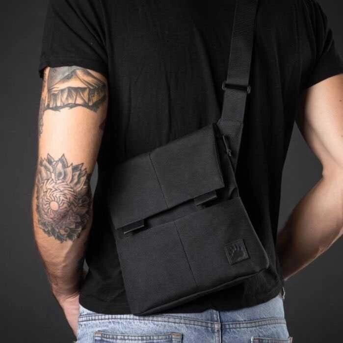 Сумка тактична месенджер, барсетка з кишенями із тканини чорна від компанії Artiv - Інтернет-магазин - фото 1