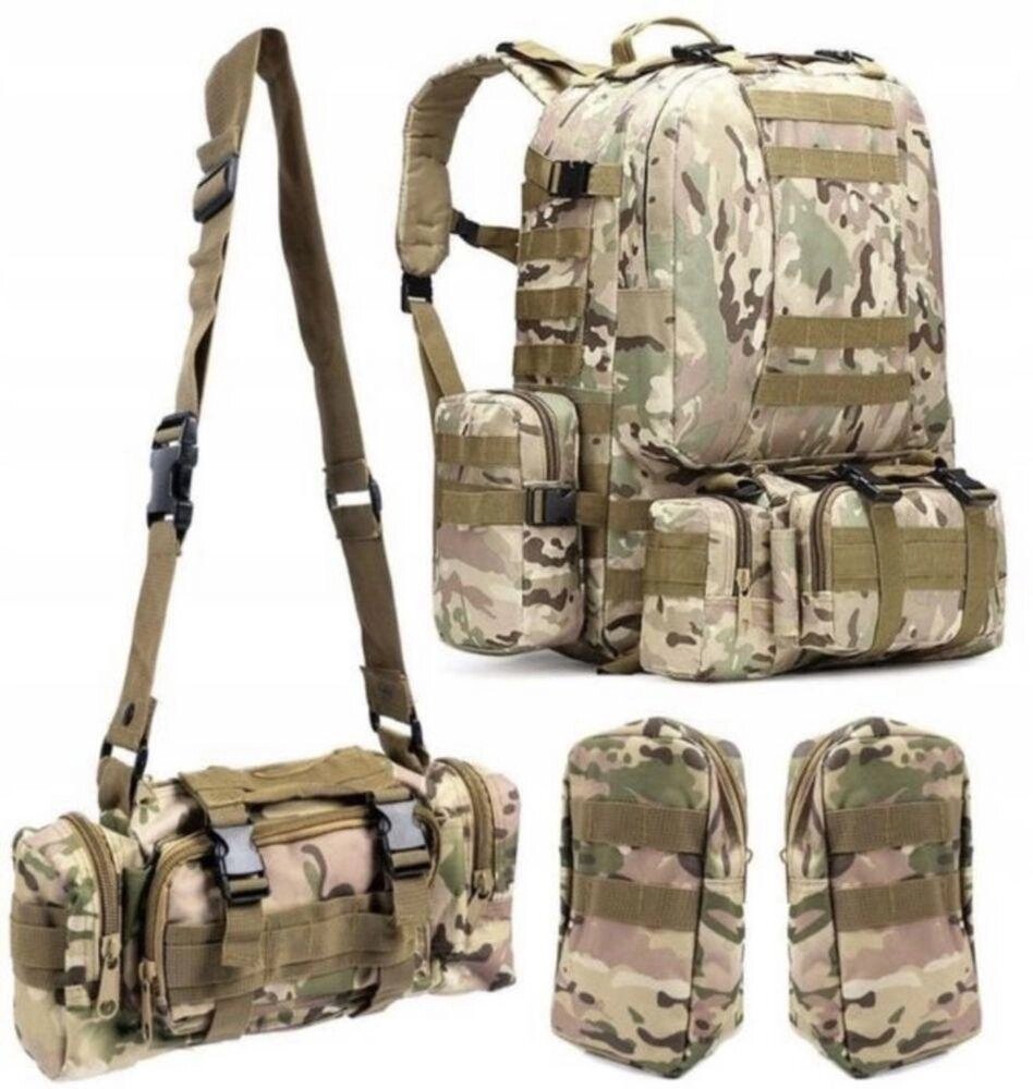 Тактичний Штурмовий Військовий рюкзак із трьома підсумками на 50-60літров від компанії Artiv - Інтернет-магазин - фото 1