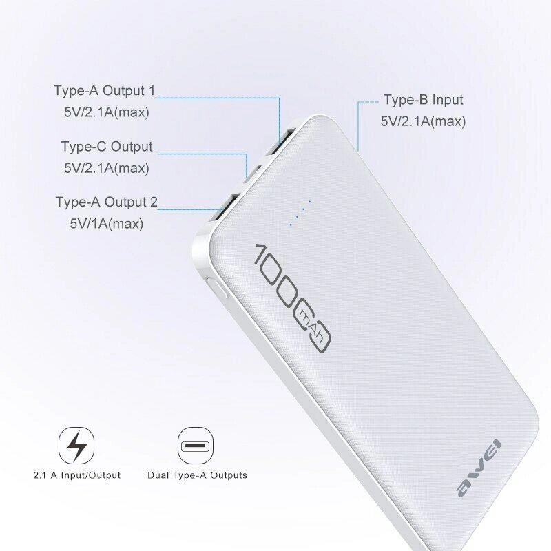UMB Portable Charger Power Bank Awei P28K 10000 mAh білий від компанії Artiv - Інтернет-магазин - фото 1