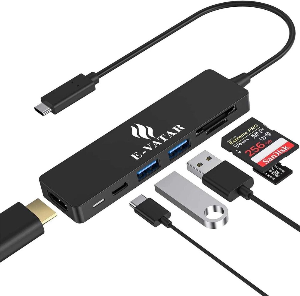 USB C HUB 6 в 1 Адаптер типу C з 4K HDMI, 2 USB 3.0, 100 Вт PD, SD/TF від компанії Artiv - Інтернет-магазин - фото 1