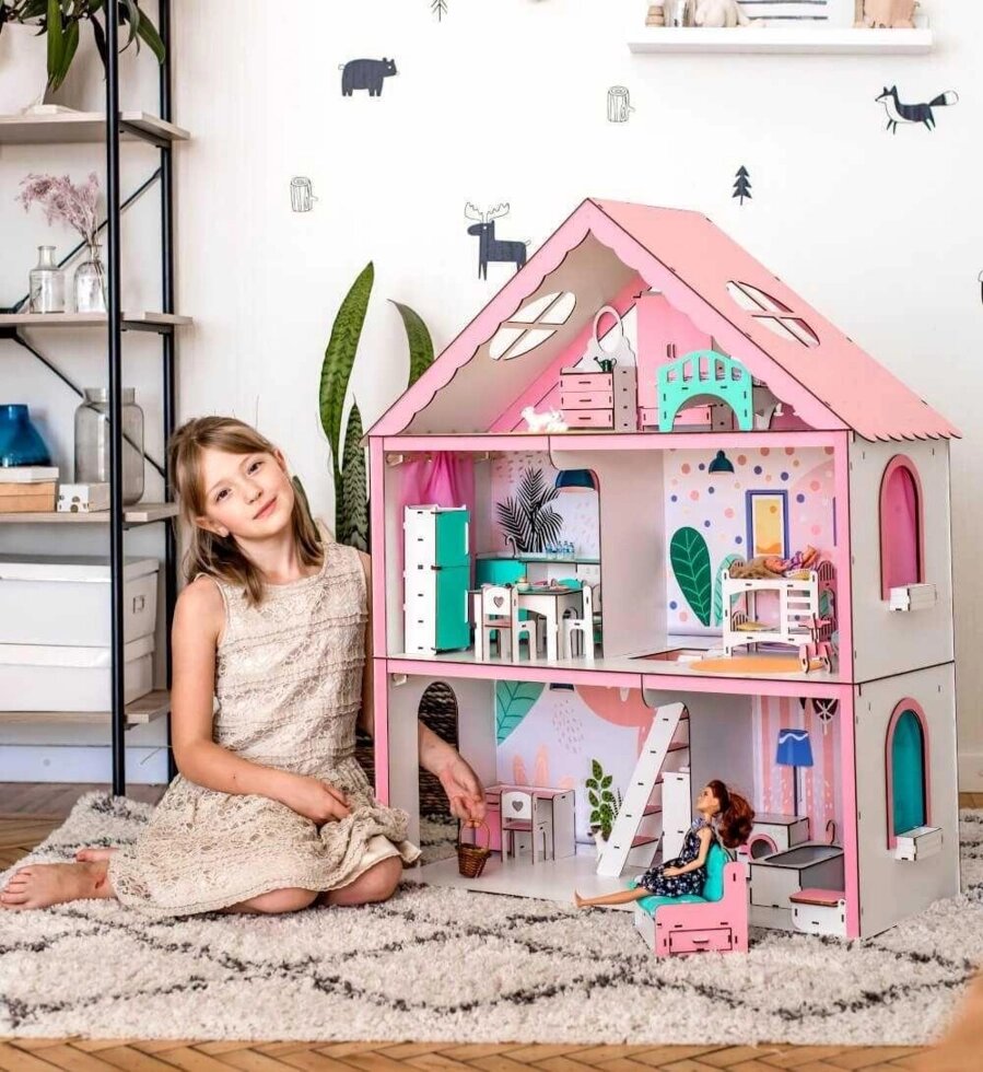 Великий будинок для ляльок Барбі меблі у подарунок ляльковий будиночок для лол від компанії Artiv - Інтернет-магазин - фото 1