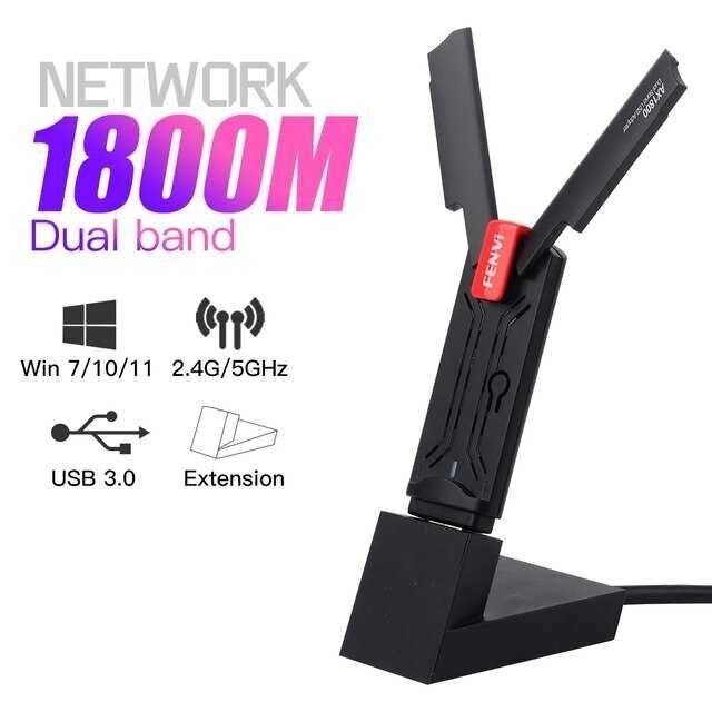 Wi-Fi-адаптер fenvi, 1800 Мбіт/с, 6 USB-портів, 5,8 ГГц + 2,4 ГГц від компанії Artiv - Інтернет-магазин - фото 1