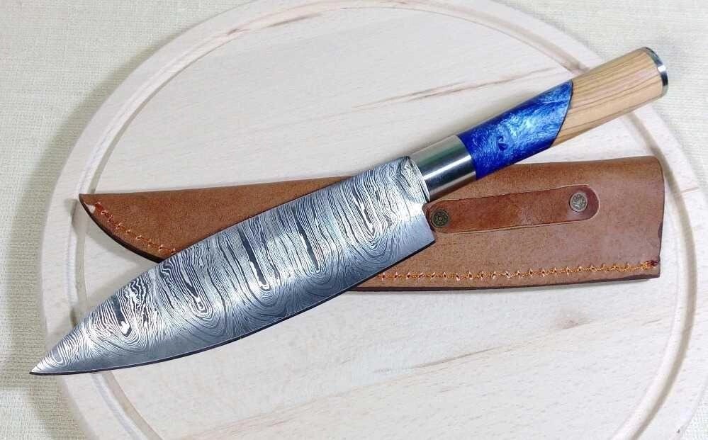 Заказний кований ніж шеф-кухаря ручної роботи з дамаської сталі від компанії Artiv - Інтернет-магазин - фото 1