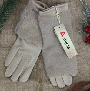 Жіночі сенсорні рукавички 2в1 велюрові з нашивкою р S-М код 17043