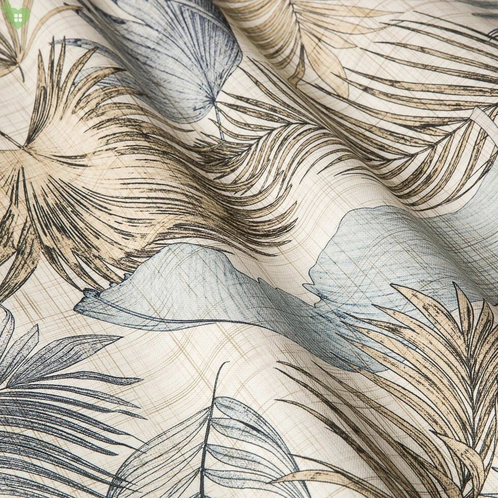 Декоративна тканина для штор з тропічними рослинами світло-блакитного і бежевого кольору Іспанія від компанії Салон штор Arsian Textile - фото 1