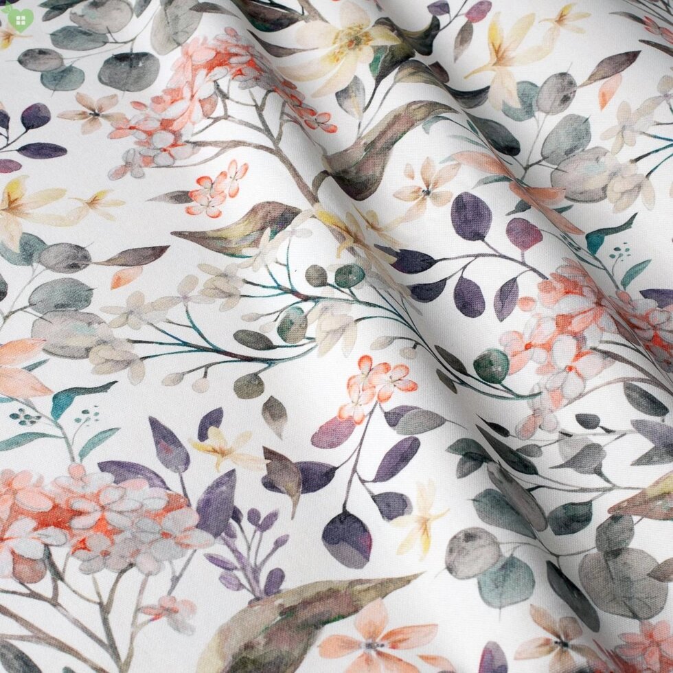 Декоративна тканина флора в кораловому і фіолетовому тонах 84385v3 ##от компании## Салон штор Arsian Textile - ##фото## 1