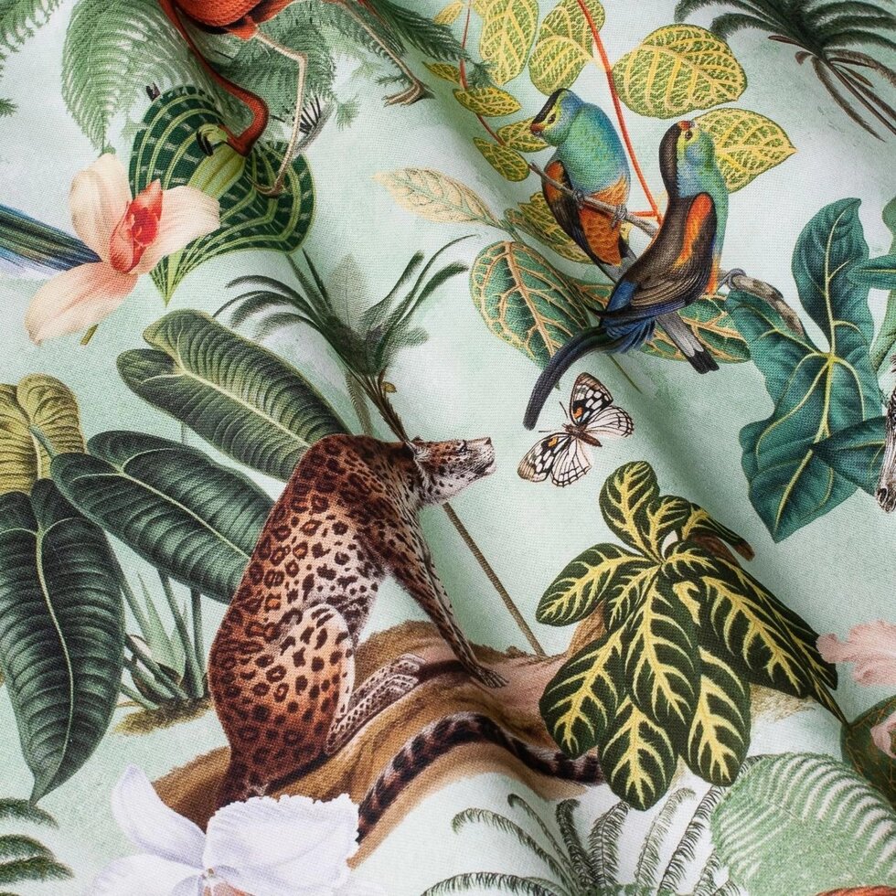 Декоративна тканина коричневі тварини і зелене листя Іспанія 87885v4 ##от компании## Салон штор Arsian Textile - ##фото## 1