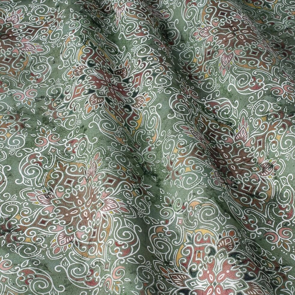 Декоративна тканина коричневий вензель на зеленому тлі Іспанія 87874v4 від компанії Салон штор Arsian Textile - фото 1