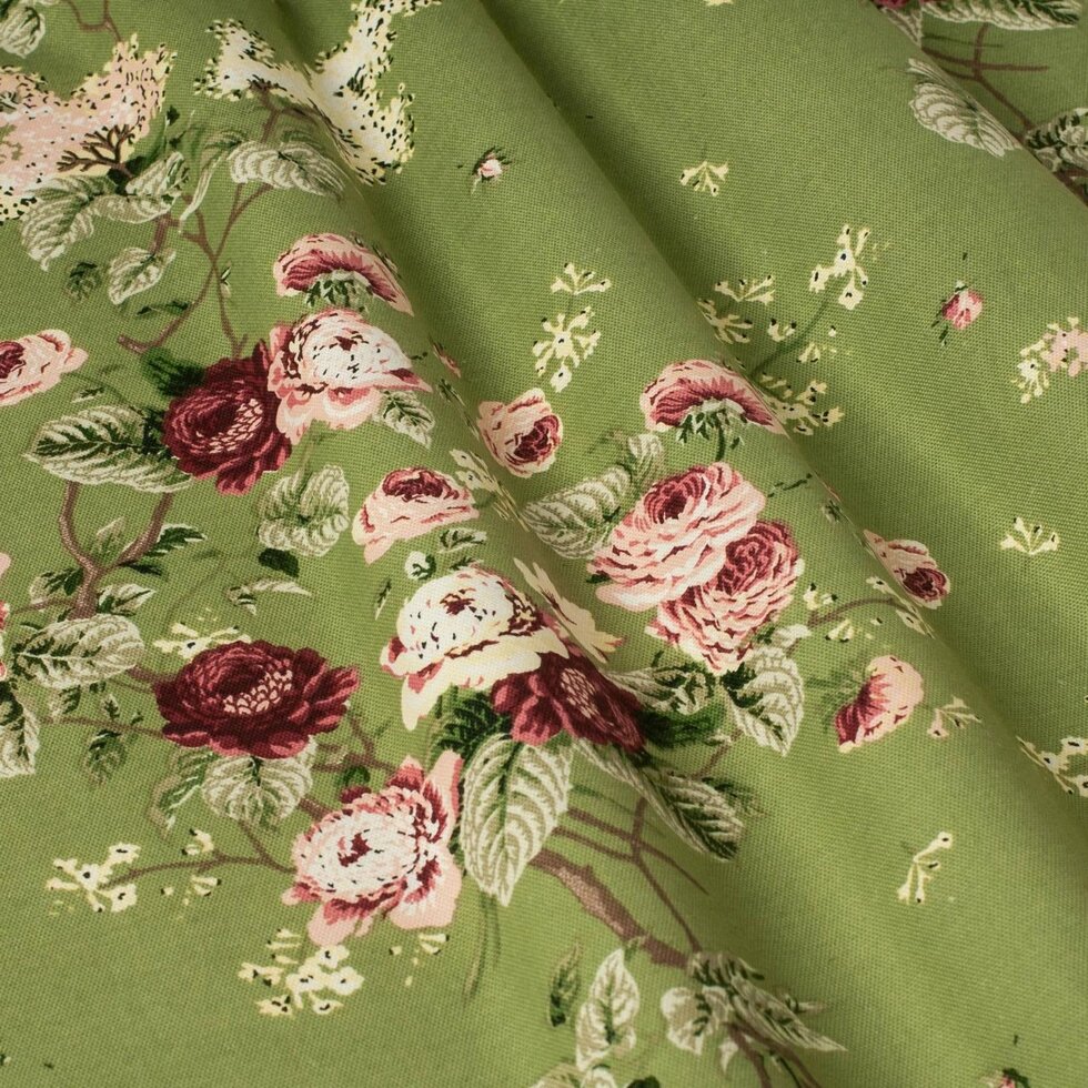 Декоративна тканина квіти на зеленому тлі Туреччина 87978v10 ##от компании## Салон штор Arsian Textile - ##фото## 1