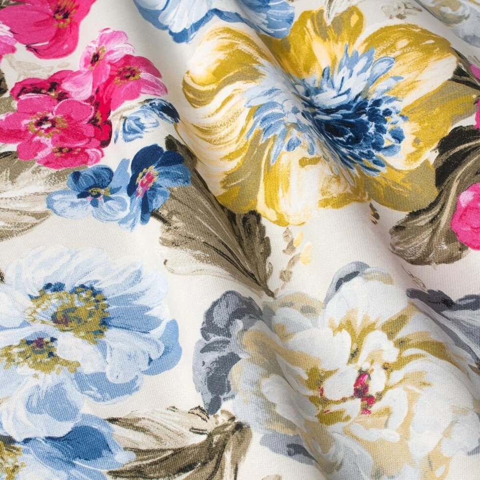 Декоративна тканина квіти жовті сині рожеві білі з тефлоновим просоченням Туреччина 87903v3 від компанії Салон штор Arsian Textile - фото 1