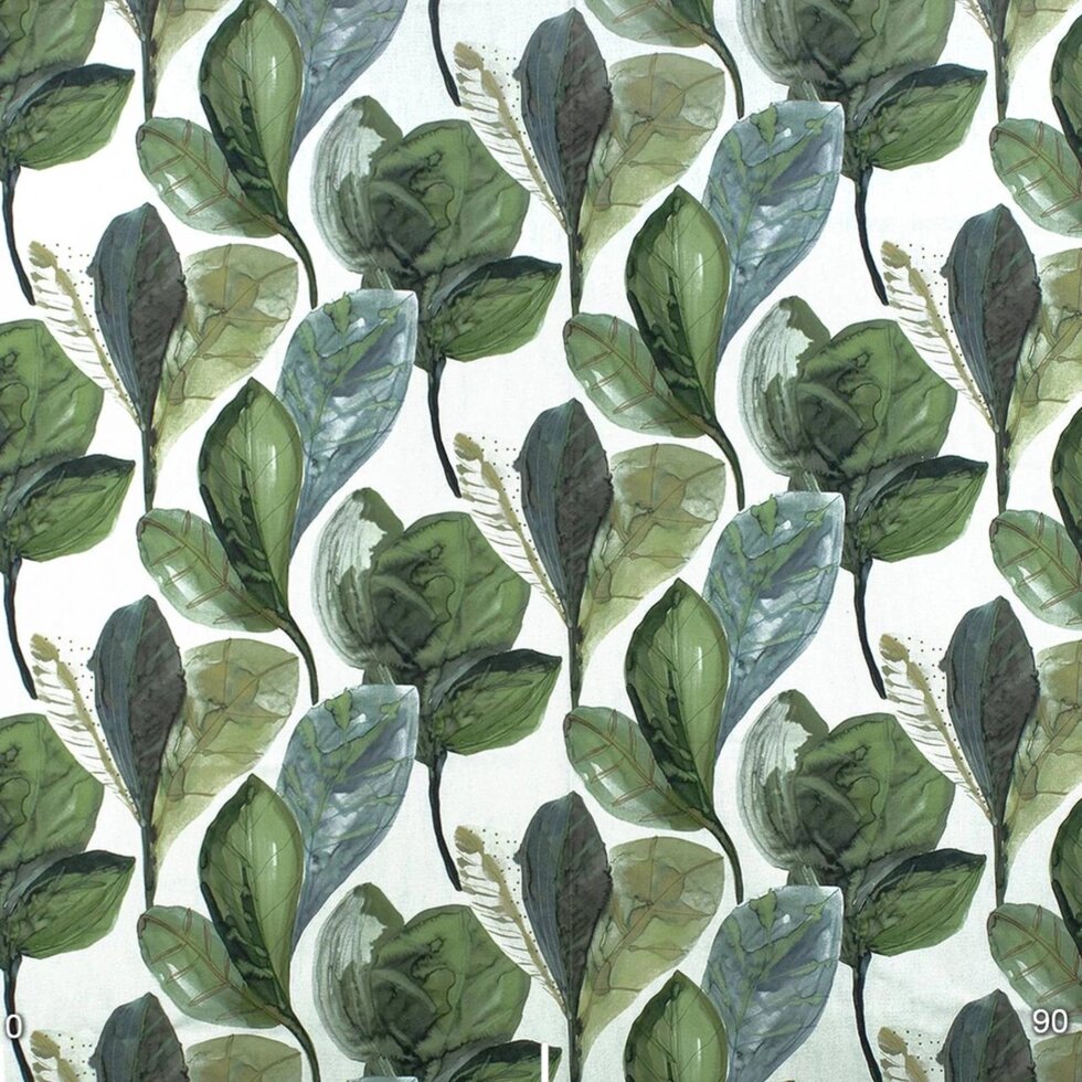Декоративна тканина листя великі оливкового кольору акварель Іспанія 280см 88094v4 ##от компании## Салон штор Arsian Textile - ##фото## 1