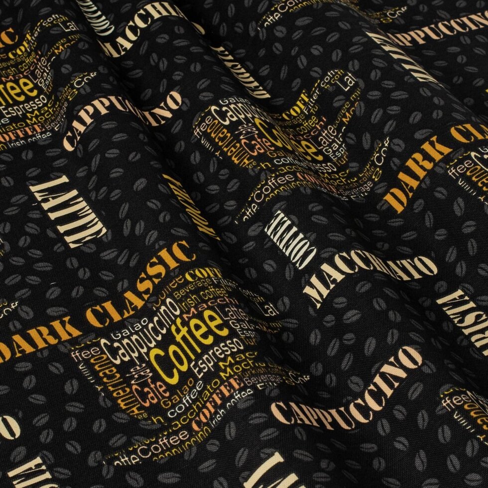 Декоративна тканина назви кавових напоїв на коричневому тлі Туреччина 88030v22 ##от компании## Салон штор Arsian Textile - ##фото## 1