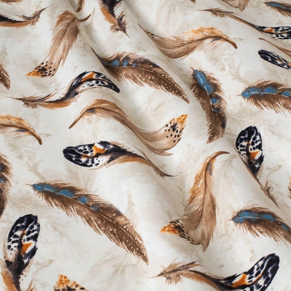 Декоративна тканина пір'я коричневі на бежевому тлі Туреччина 88027v9 ##от компании## Салон штор Arsian Textile - ##фото## 1